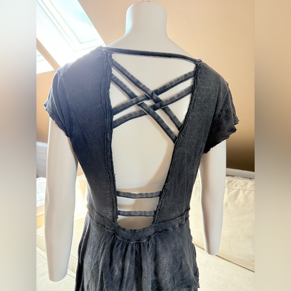 Free People Rocket Cat Boho Grunge Black Linen Cotton Blend Dress Size Medium - Picture 7 of 11